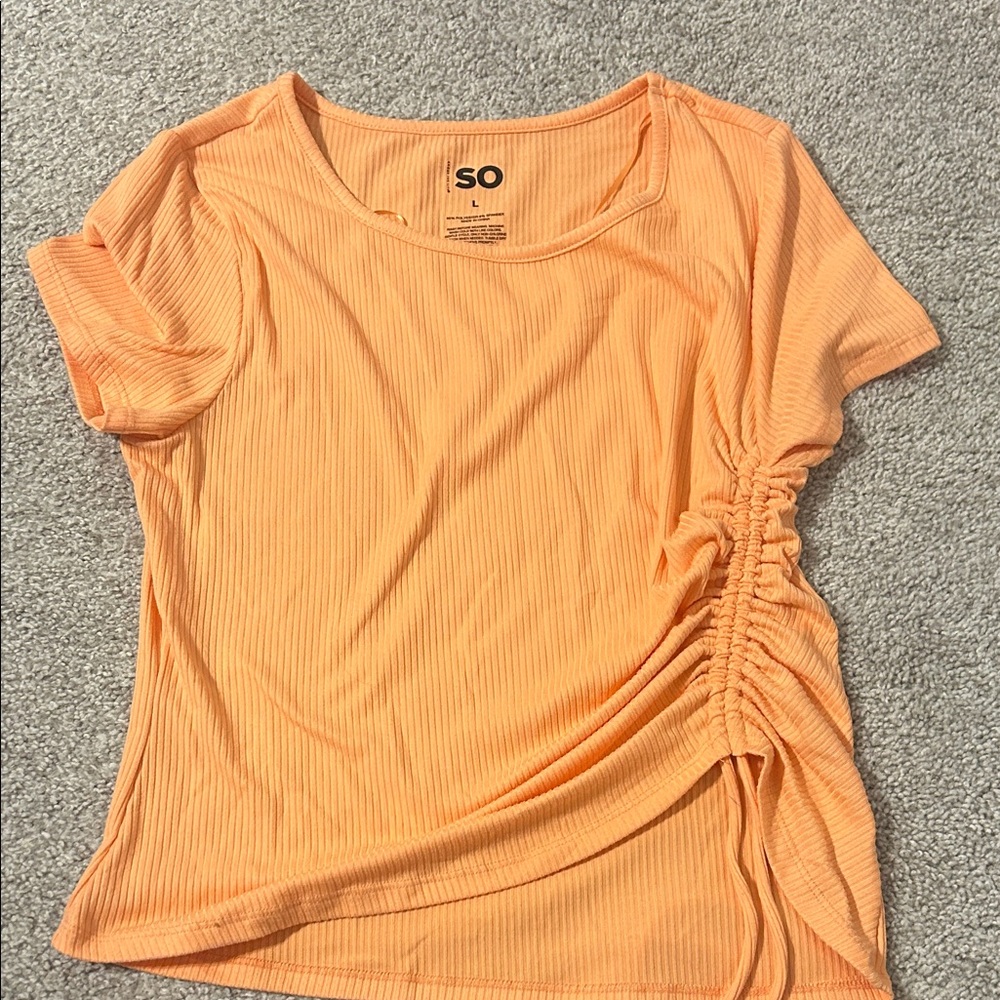 SO Juniors Short Sleeve Orange Gathered Tee size large